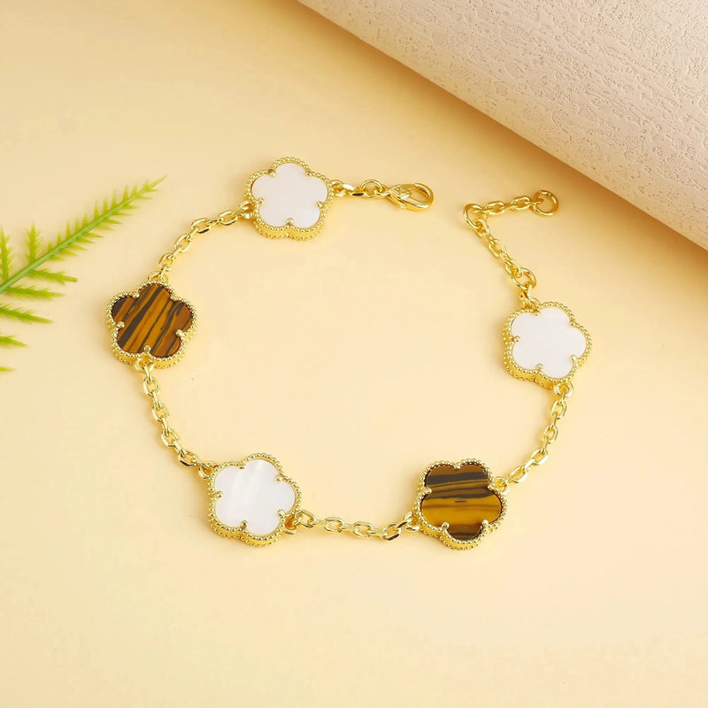 Classic simple fashion five-leaf flower pendant bracelet Natural stone clover pendant women's party daily wear jewelry