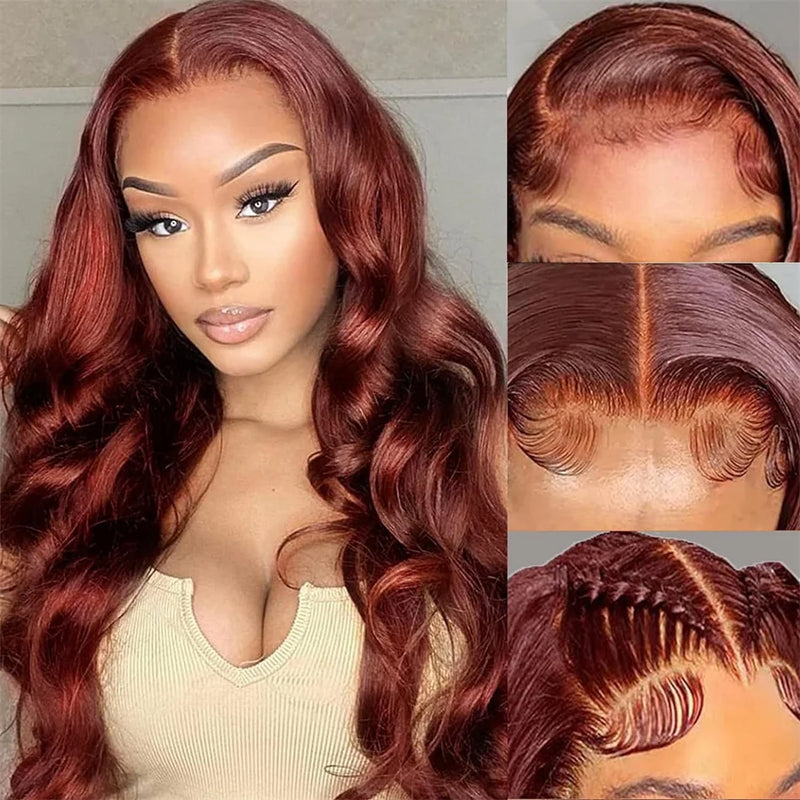 Reddish Brown Lace Front Wigs Human Hair 13x4 HD Body Wave Brown Lace Front Wigs Human Hair Pre Plucked with Baby Hair 180%