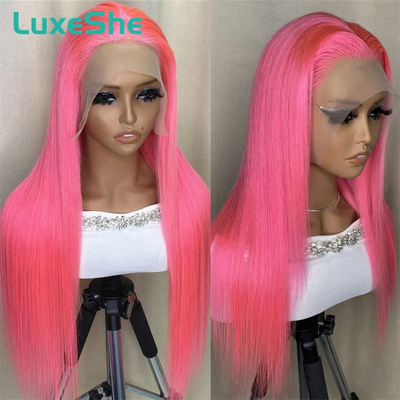 Pink Lace Front Human Hair Wigs Hd Straight 13x6 Lace Frontal Wig Pink Colored Human Hair Pre Plucked with Baby Hair 180 Density