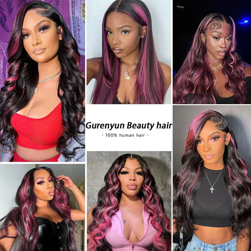 Ombre Highlight 1B With Pink Hair Wig Body Wave Wigs Transparent 13X4 Lace Frontal Wig Brazilian 100% Human Hair Pre Plucked