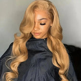 Transparent Honey Blonde Lace Front Wigs 27# Colored Straight Lace Front Human Hair Wigs 32 Inch Body Wave Human Hair Wigs