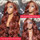 Reddish Brown Lace Front Wigs Human Hair 13x4 HD Body Wave Brown Lace Front Wigs Human Hair Pre Plucked with Baby Hair 180%