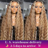 30 34 Inch Highlight Ombre Lace Front Wig Curly Human Hair Wigs Honey Blonde Colored HD Deep Wave Frontal Wigs For Black Women