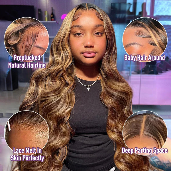 13x6 Hd Transparent Body Wave Lace Front Wig Colored Highlight Human Hair Wigs For Women Brazilian 4/27 Blonde Pre Plucked Wigs