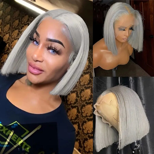 Silvery Gray Bob Wig 13x4 Lace Front Human Hair Wigs For Women Transparent Lace Frontal Wig Brazilian Bob Hair Wigs Preplucked