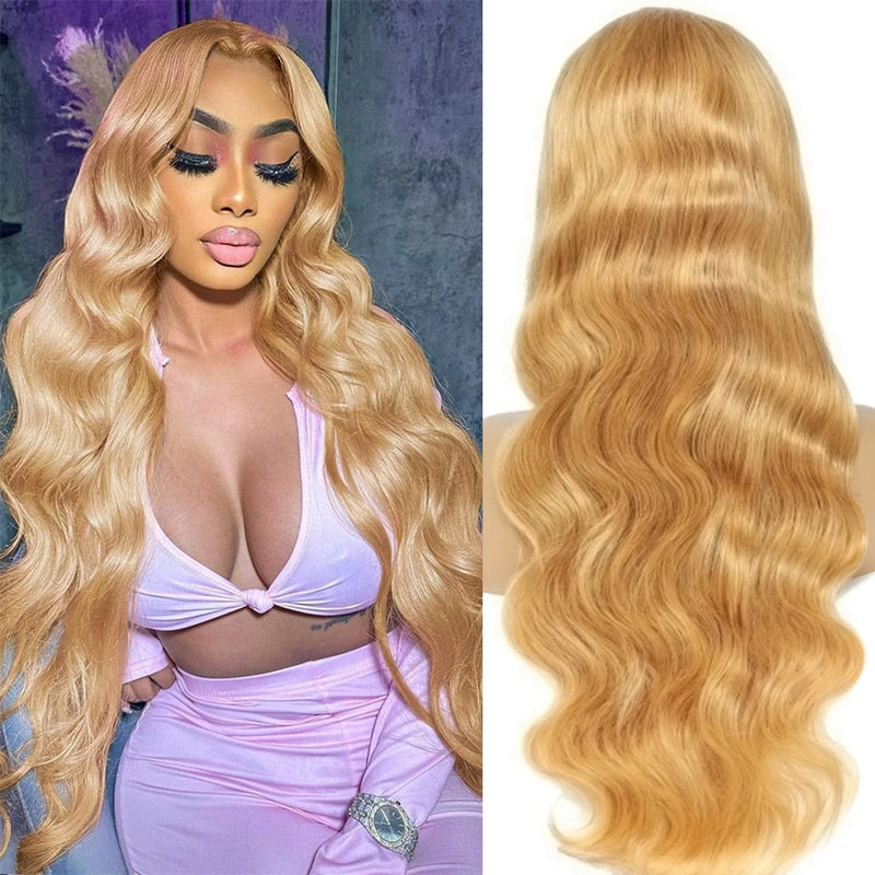 Transparent Honey Blonde Lace Front Wigs 27# Colored Straight Lace Front Human Hair Wigs 32 Inch Body Wave Human Hair Wigs