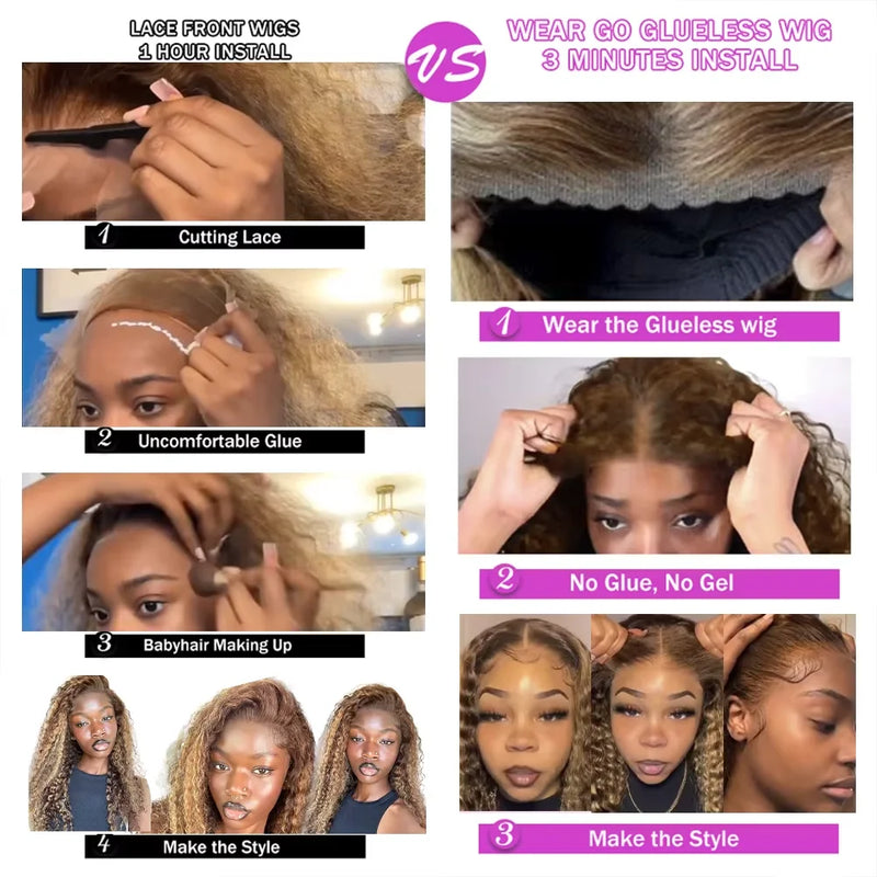 30 34 Inch Highlight Ombre Lace Front Wig Curly Human Hair Wigs Honey Blonde Colored HD Deep Wave Frontal Wigs For Black Women