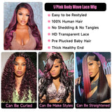 Ombre Highlight 1B With Pink Hair Wig Body Wave Wigs Transparent 13X4 Lace Frontal Wig Brazilian 100% Human Hair Pre Plucked