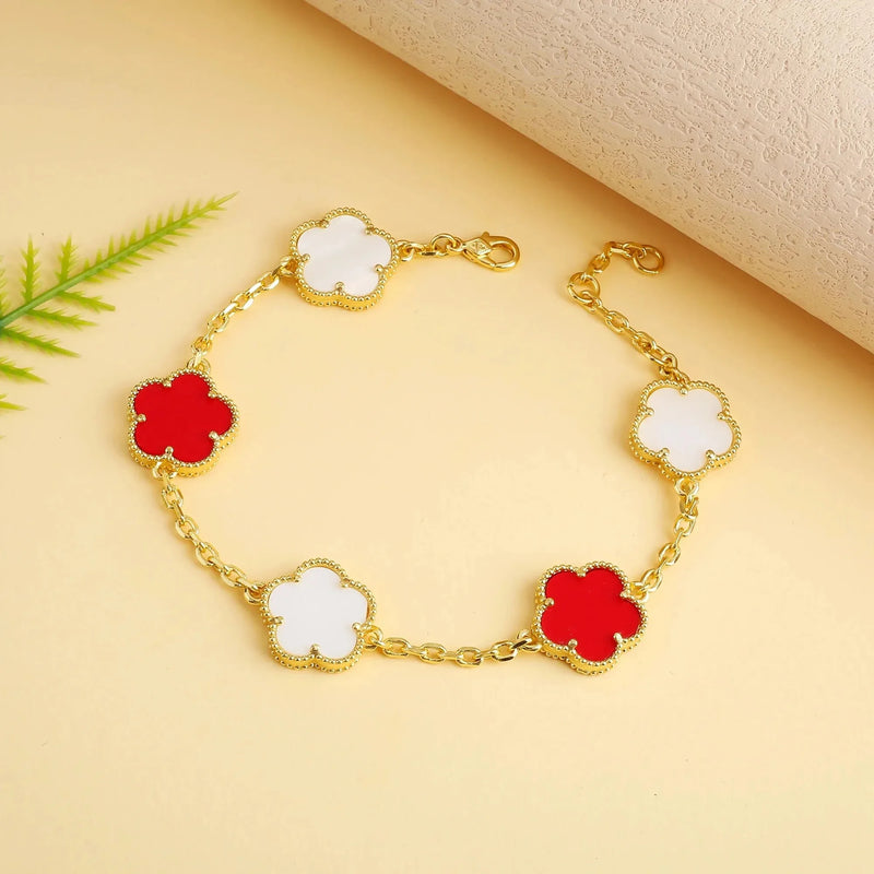 Classic simple fashion five-leaf flower pendant bracelet Natural stone clover pendant women's party daily wear jewelry