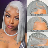 Silvery Gray Bob Wig 13x4 Lace Front Human Hair Wigs For Women Transparent Lace Frontal Wig Brazilian Bob Hair Wigs Preplucked