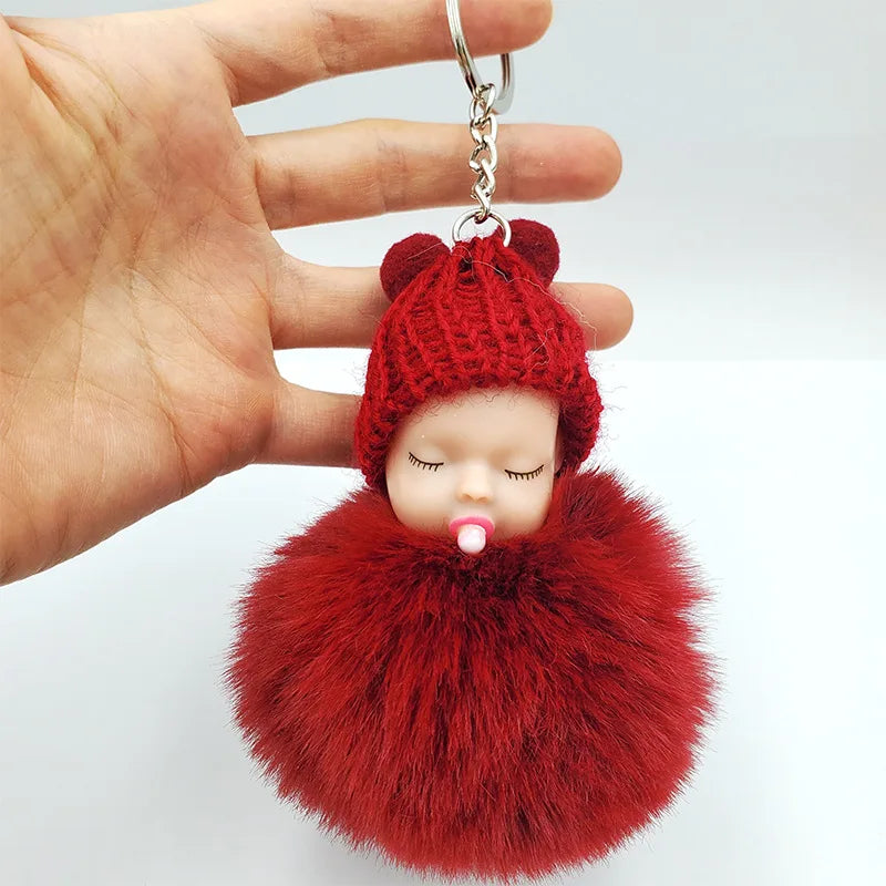 Cute Sleeping Baby Fluffy Pompom Plush Doll Hanging Pendant Key Ring Keychain Pendant Key Ring Keychain Pendant Key Ring Keychai