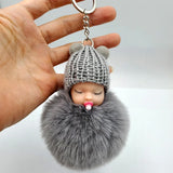 Cute Sleeping Baby Fluffy Pompom Plush Doll Hanging Pendant Key Ring Keychain Pendant Key Ring Keychain Pendant Key Ring Keychai