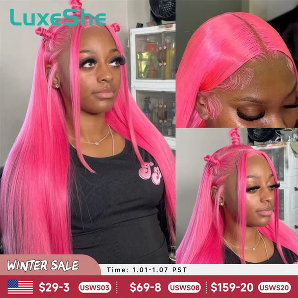 Pink Lace Front Human Hair Wigs Hd Straight 13x6 Lace Frontal Wig Pink Colored Human Hair Pre Plucked with Baby Hair 180 Density