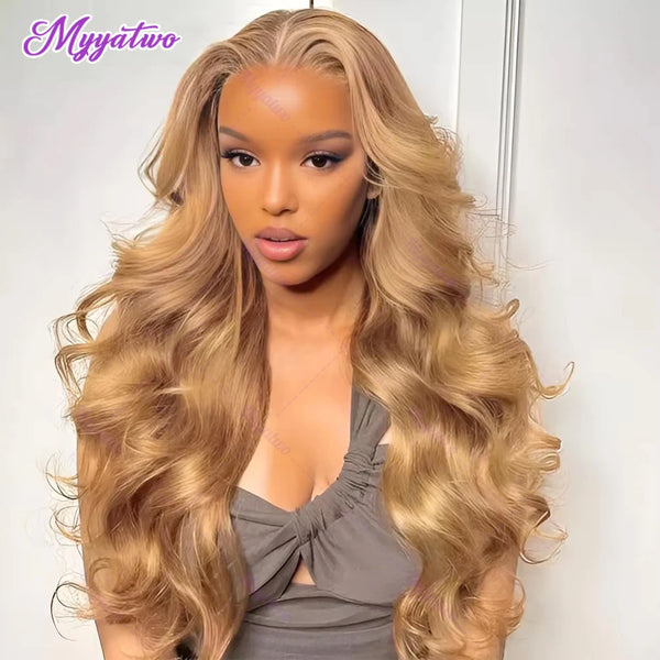 Brazilian #27 Honey Blond 30 34 Inch Body Wave 13x4 Lace Front Human Hair 13x6 HD Transparent Lace Frontal Wigs 200% For Women