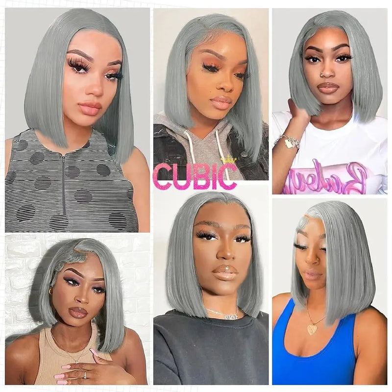 Silvery Gray Bob Wig 13x4 Lace Front Human Hair Wigs For Women Transparent Lace Frontal Wig Brazilian Bob Hair Wigs Preplucked