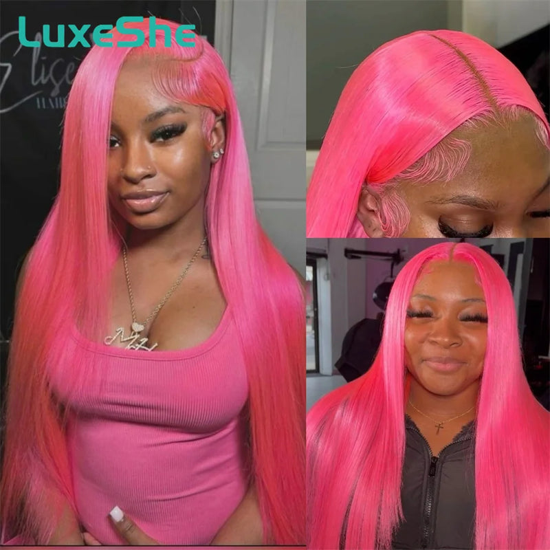 Pink Lace Front Human Hair Wigs Hd Straight 13x6 Lace Frontal Wig Pink Colored Human Hair Pre Plucked with Baby Hair 180 Density