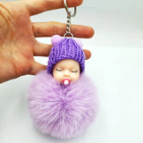 Cute Sleeping Baby Fluffy Pompom Plush Doll Hanging Pendant Key Ring Keychain Pendant Key Ring Keychain Pendant Key Ring Keychai