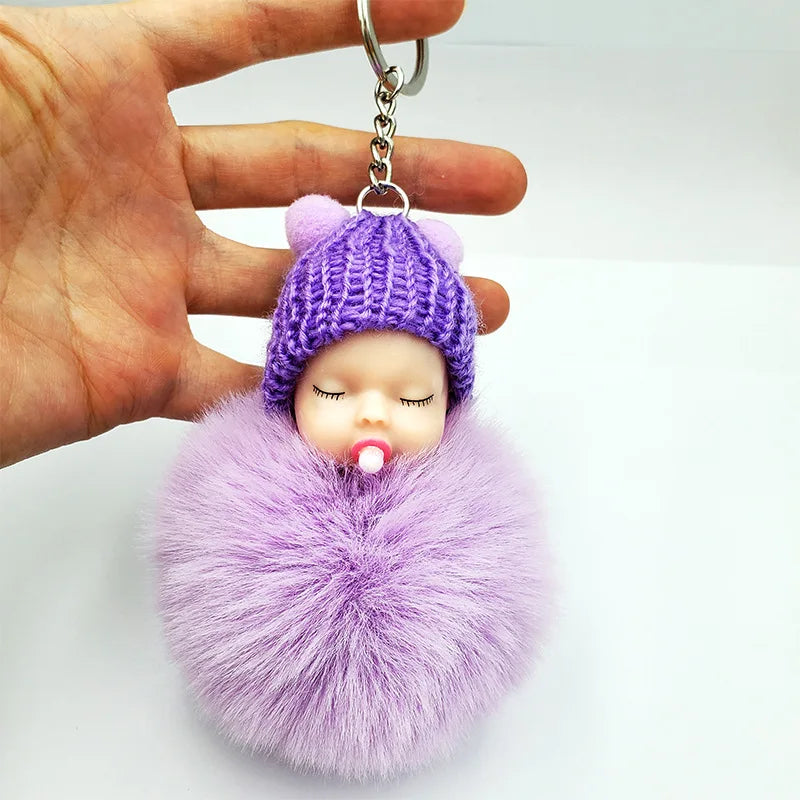 Cute Sleeping Baby Fluffy Pompom Plush Doll Hanging Pendant Key Ring Keychain Pendant Key Ring Keychain Pendant Key Ring Keychai