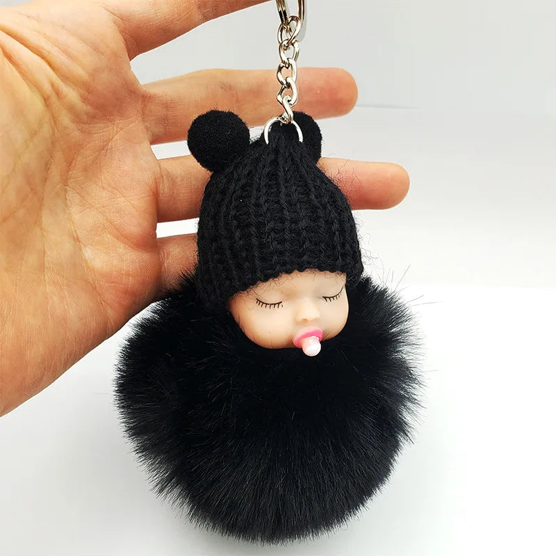 Cute Sleeping Baby Fluffy Pompom Plush Doll Hanging Pendant Key Ring Keychain Pendant Key Ring Keychain Pendant Key Ring Keychai