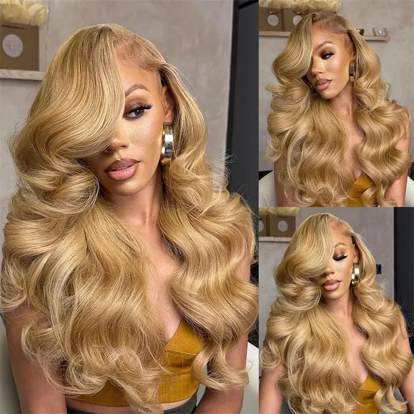 Transparent Honey Blonde Lace Front Wigs 27# Colored Straight Lace Front Human Hair Wigs 32 Inch Body Wave Human Hair Wigs